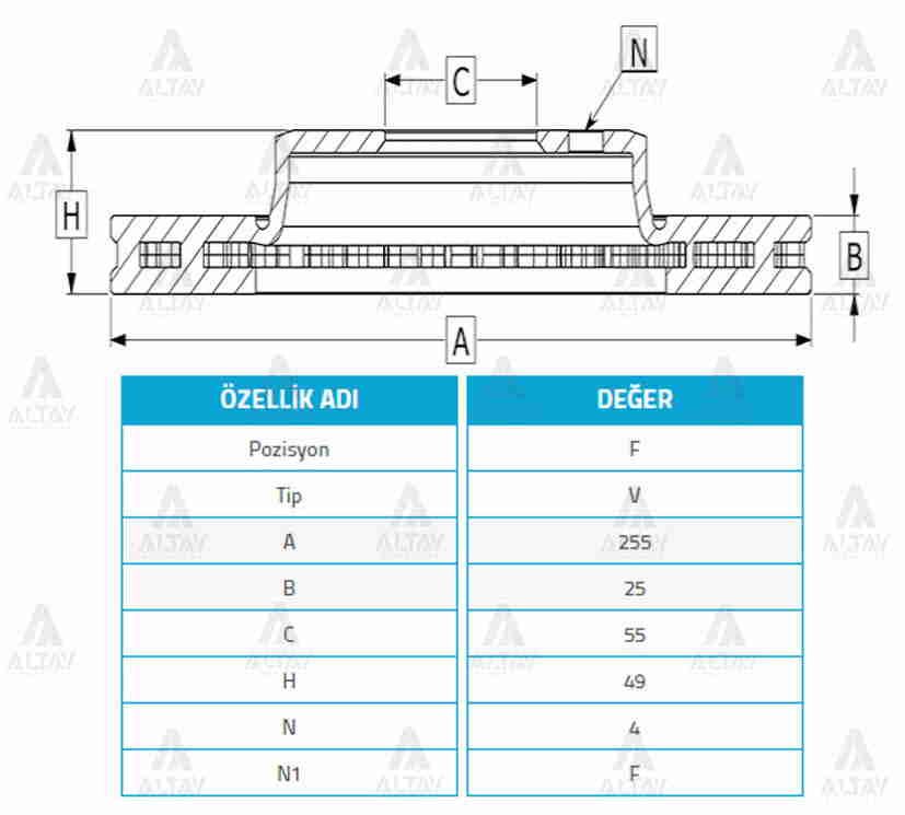 MAHER 03668 — FREN DİSKİ COROLLA 02-06 BENZİNLİ / VERSO 03-06 / PRIUS 04-06 / ÖN HAVALI 255-4