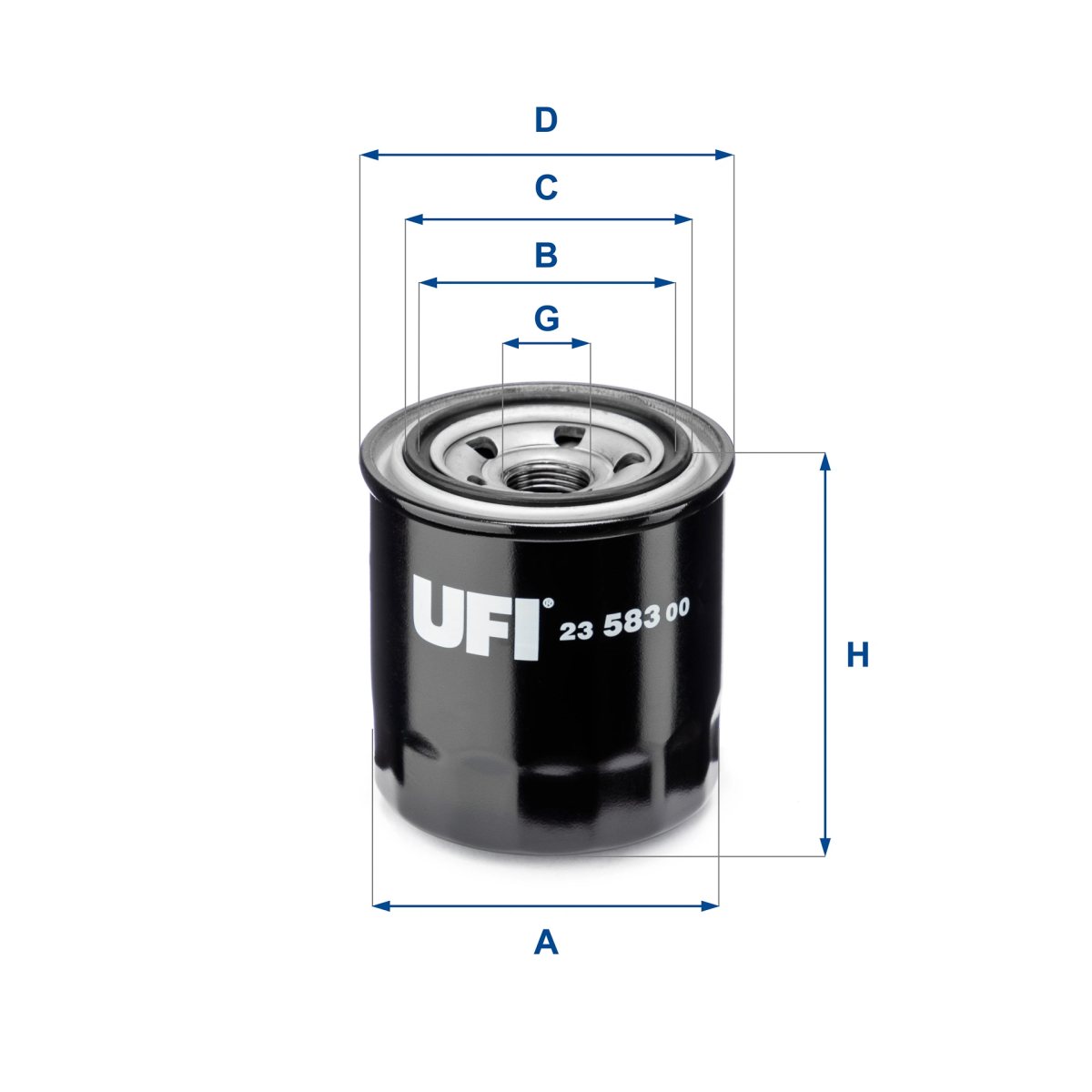 UFI 23.583.00 — YAĞ FİLTRESİ ACCENT / ERA / BLUE / ELANTRA / GETZ / ATOS / EXCEL / I-10 / I-20 / I-30 / IX-35 / IX-20 / CERATO / RIO / TUCSON / KONA / IONIQ / BENZİNLİ / E2200 Y.M / CIVIC PR3 KALIN TİP